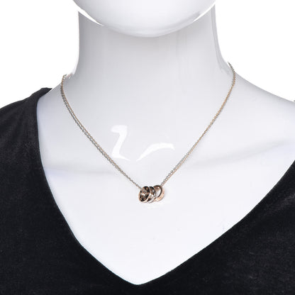 Cartier 18K White Pink Gold Diamond Three Ring LOVE Pendant Necklace 2 of 12