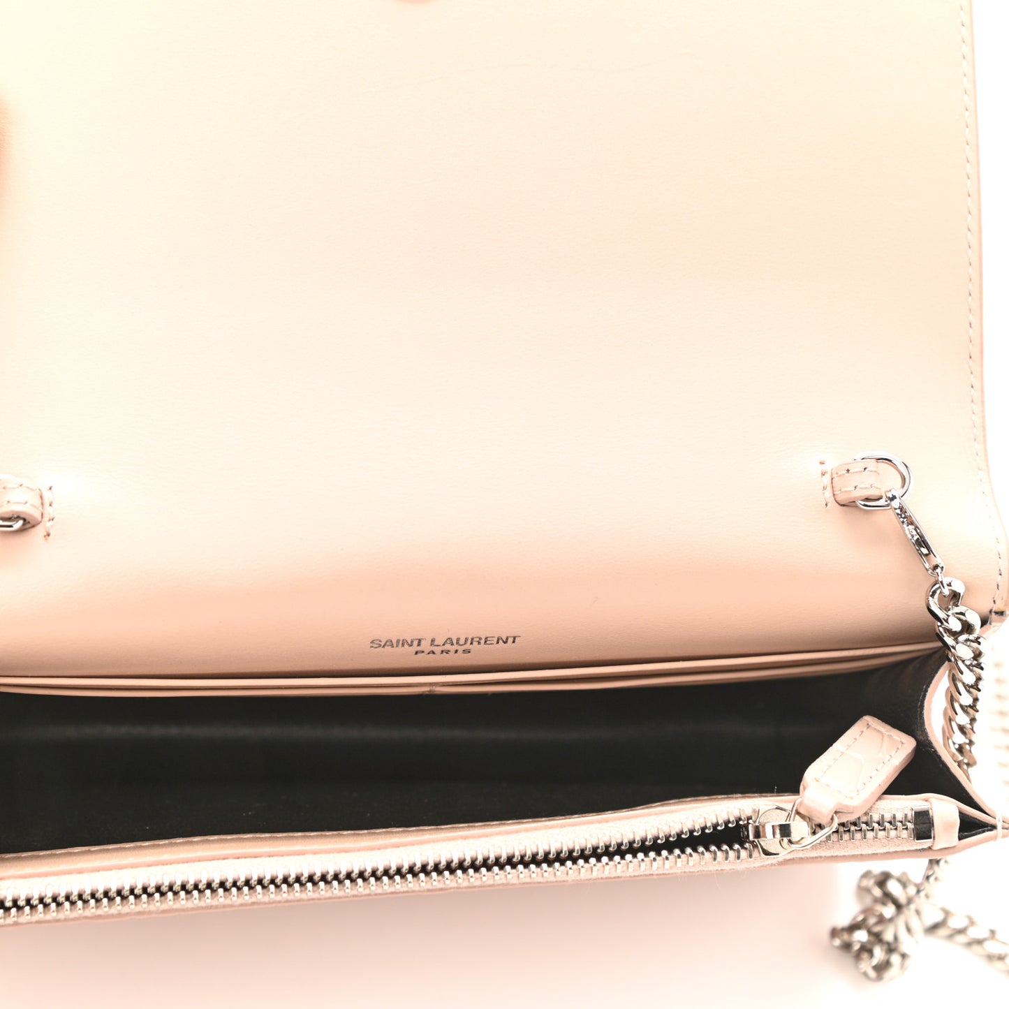 Calfskin Crocodile Embossed Kate Monogram Tassel Chain Wallet Powder Pink