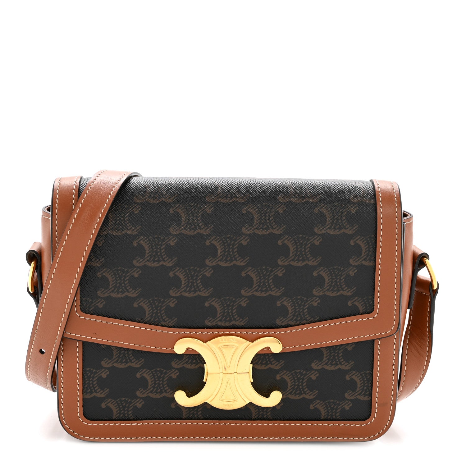 Celine Calfskin Triomphe Canvas Teen Triomphe Bag Tan 1 of 13