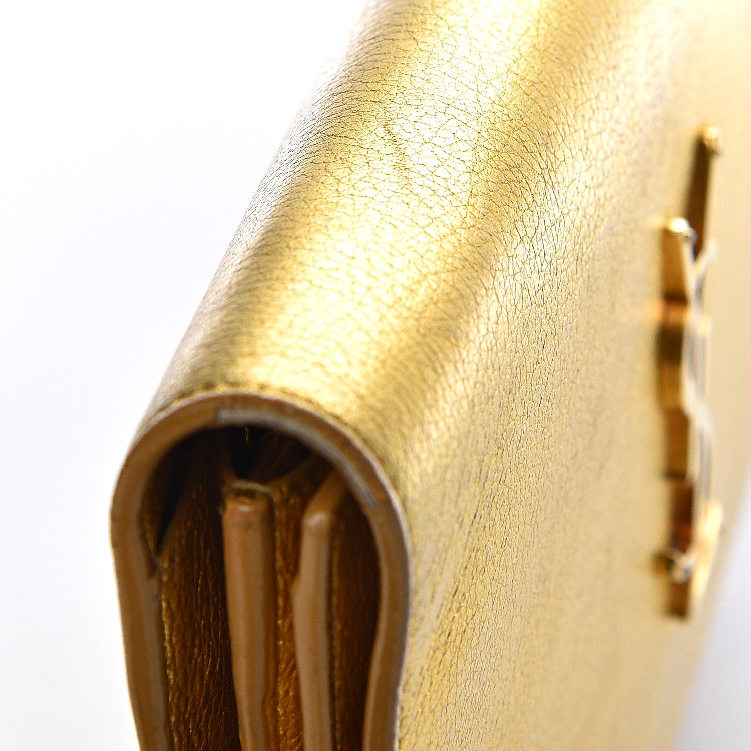 Saint Laurent Metallic Calfskin Monogram Chain Wallet Gold 14 of 22