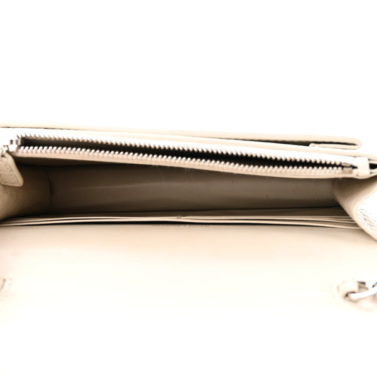 Calfskin Crocodile Embossed Monogram Sunset Chain Wallet Blanc Vintage