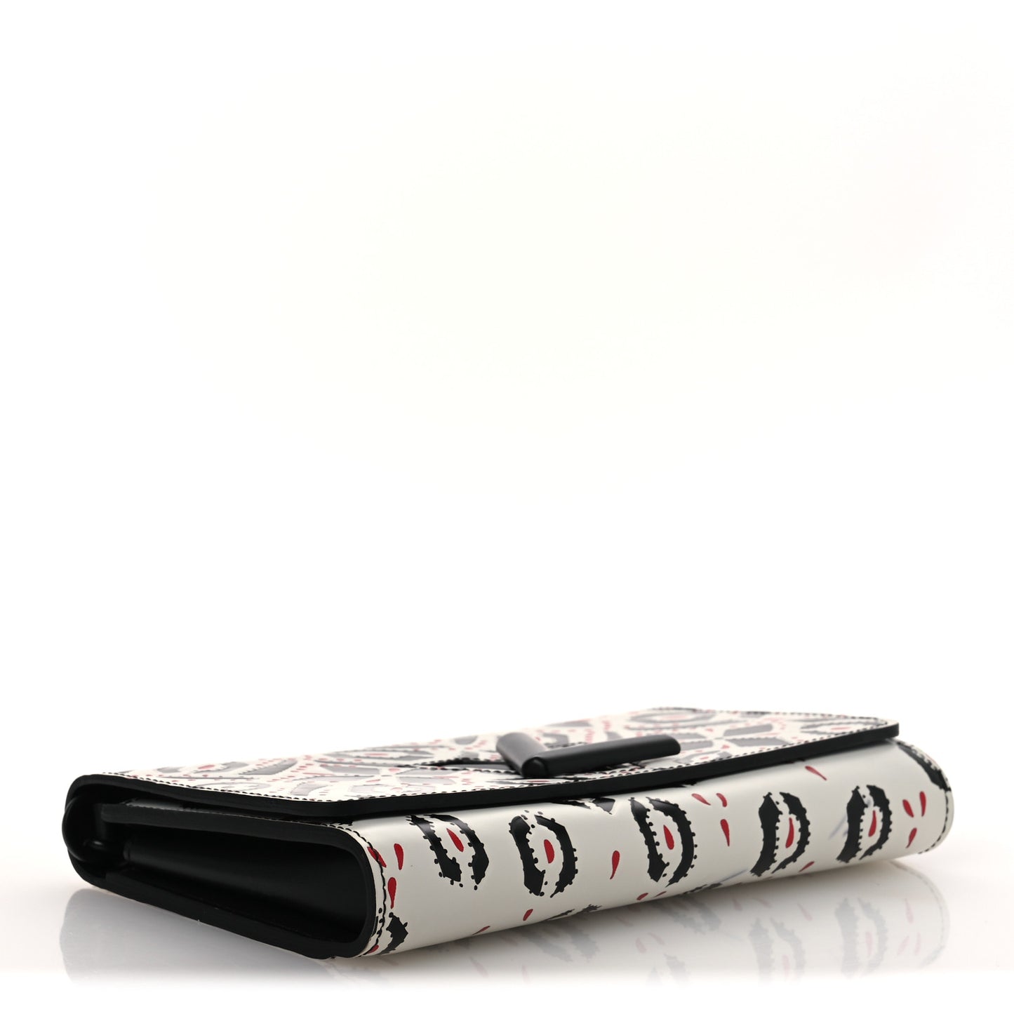 Calfskin Graphic Print Twist Chain Wallet White Black White Black