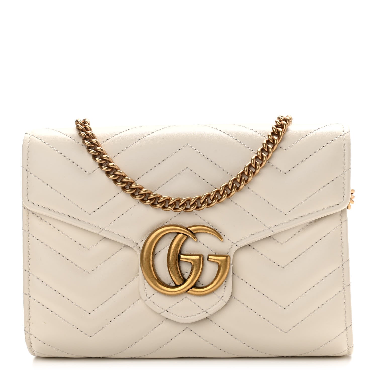 Gucci Calfskin Matelasse GG Marmont Chain Wallet Mystic White 1 of 17