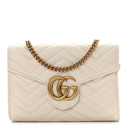 Gucci Calfskin Matelasse GG Marmont Chain Wallet Mystic White 1 of 17
