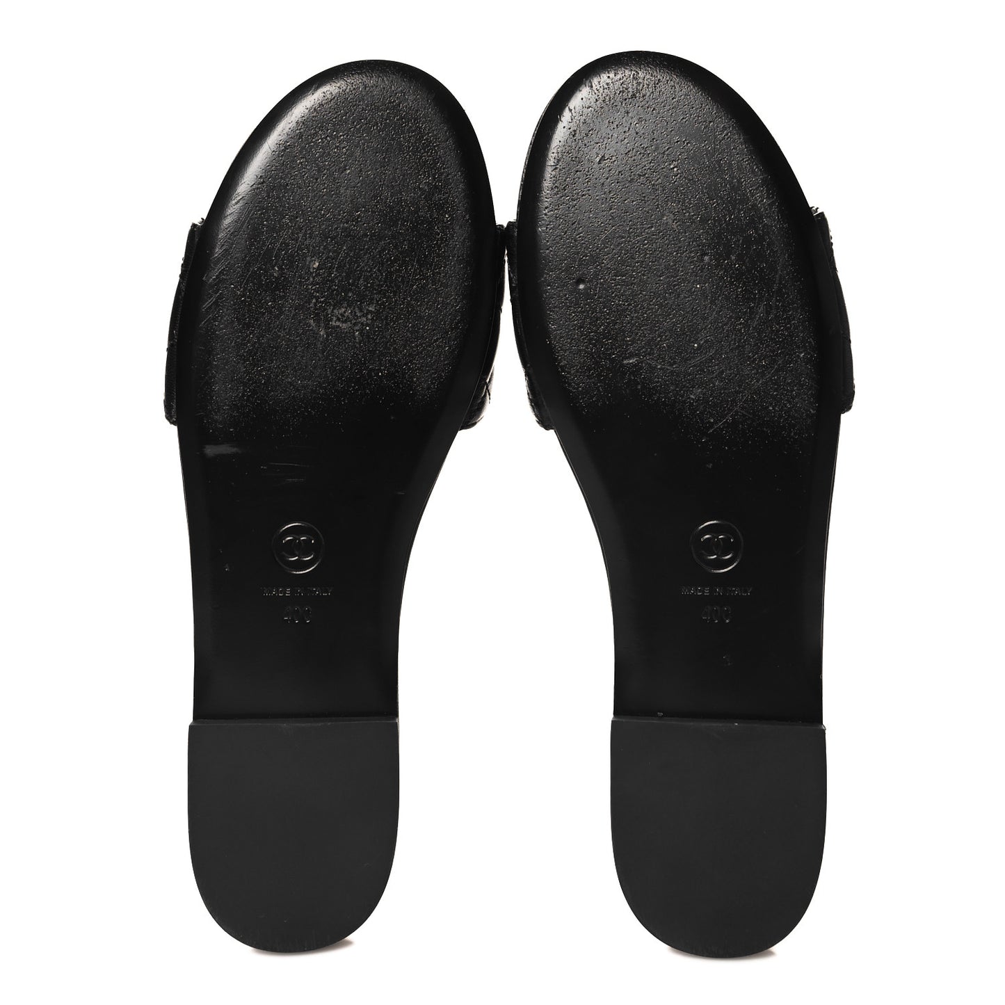 Shiny Goatskin Quilted CC Mules Sandals 40 Black