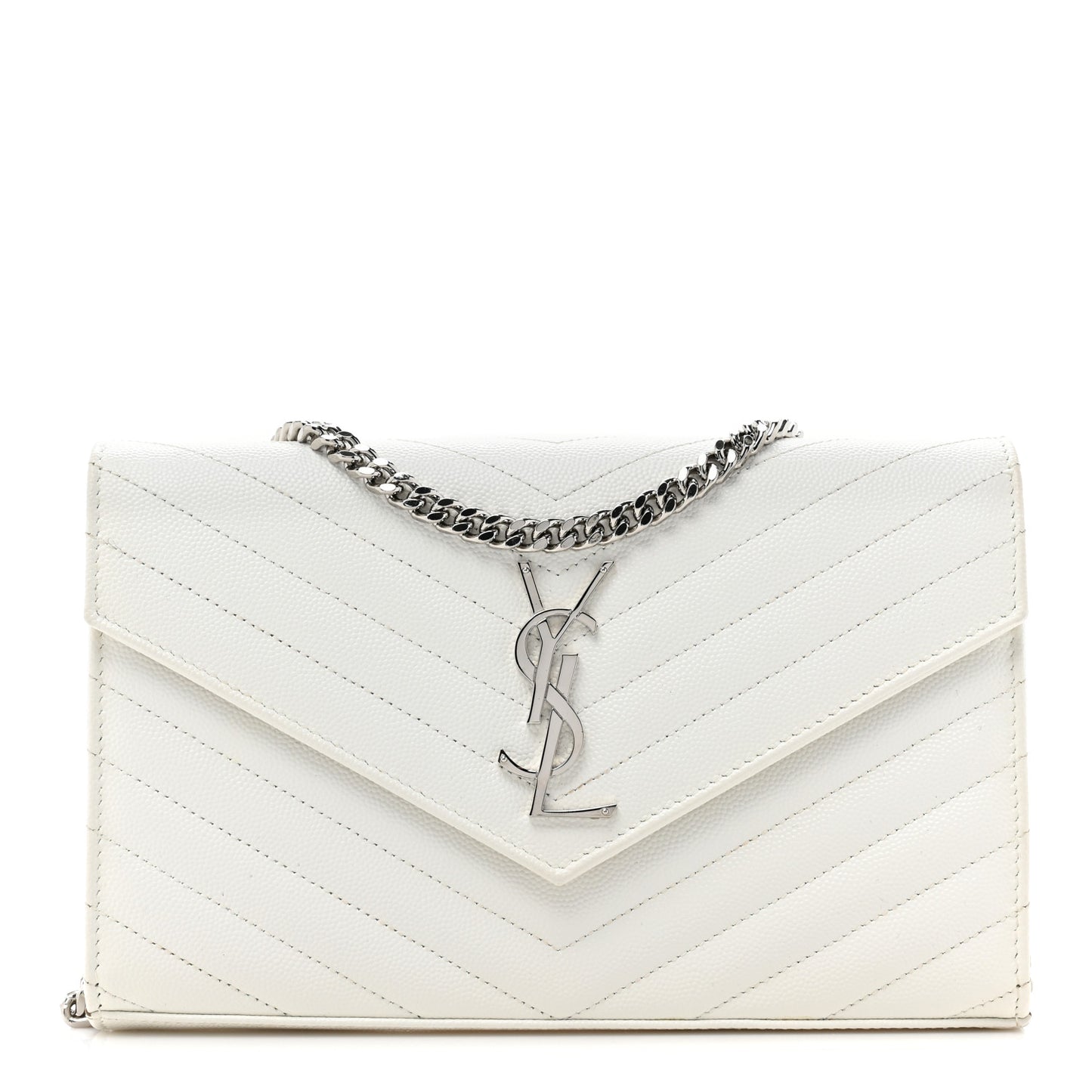 Grain De Poudre Matelasse Chevron Monogram Chain Wallet White