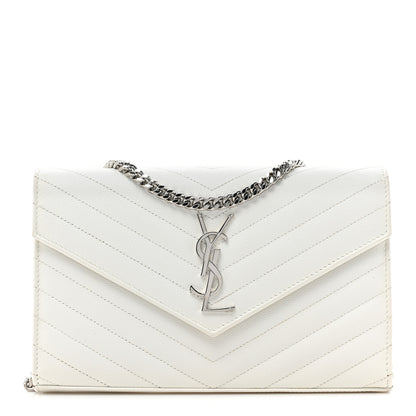 Saint Laurent Grain De Poudre Matelasse Chevron Monogram Chain Wallet White 1 of 13