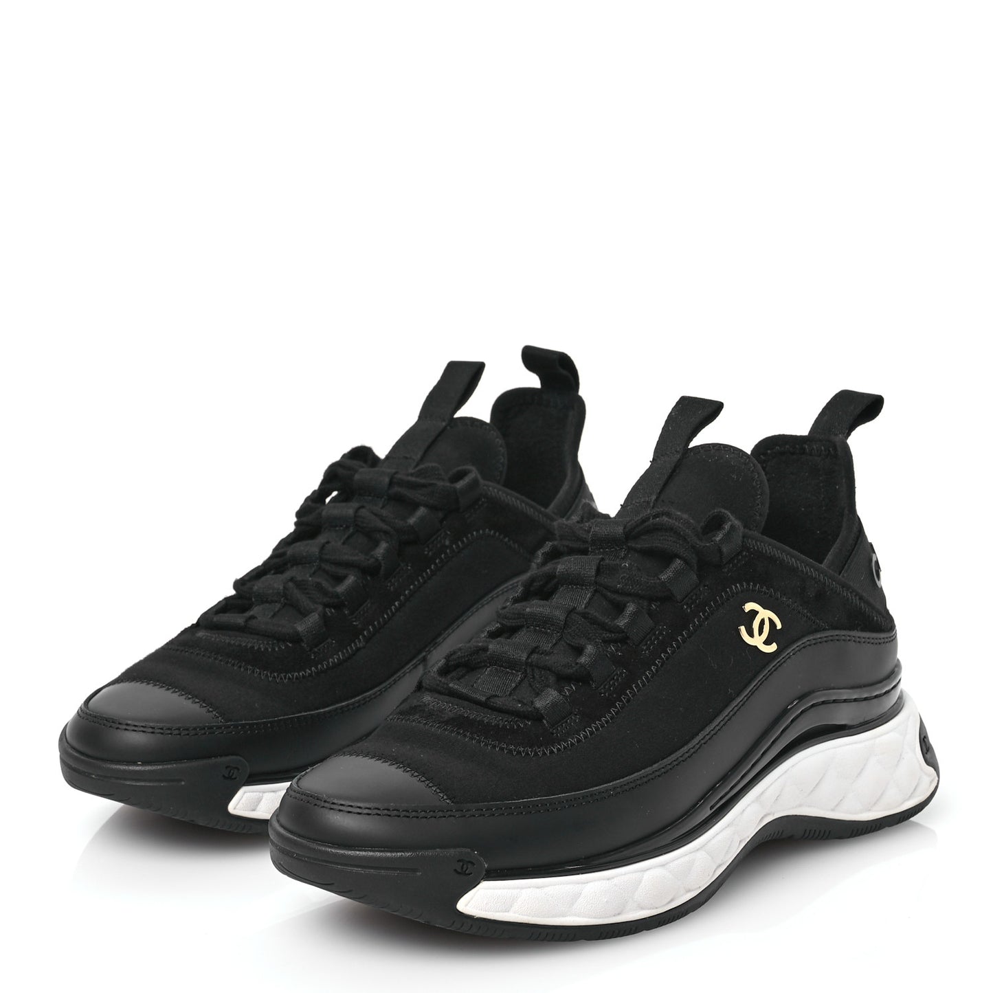 Velvet Calfskin Mixed Fibers CC Sneakers 37 Black