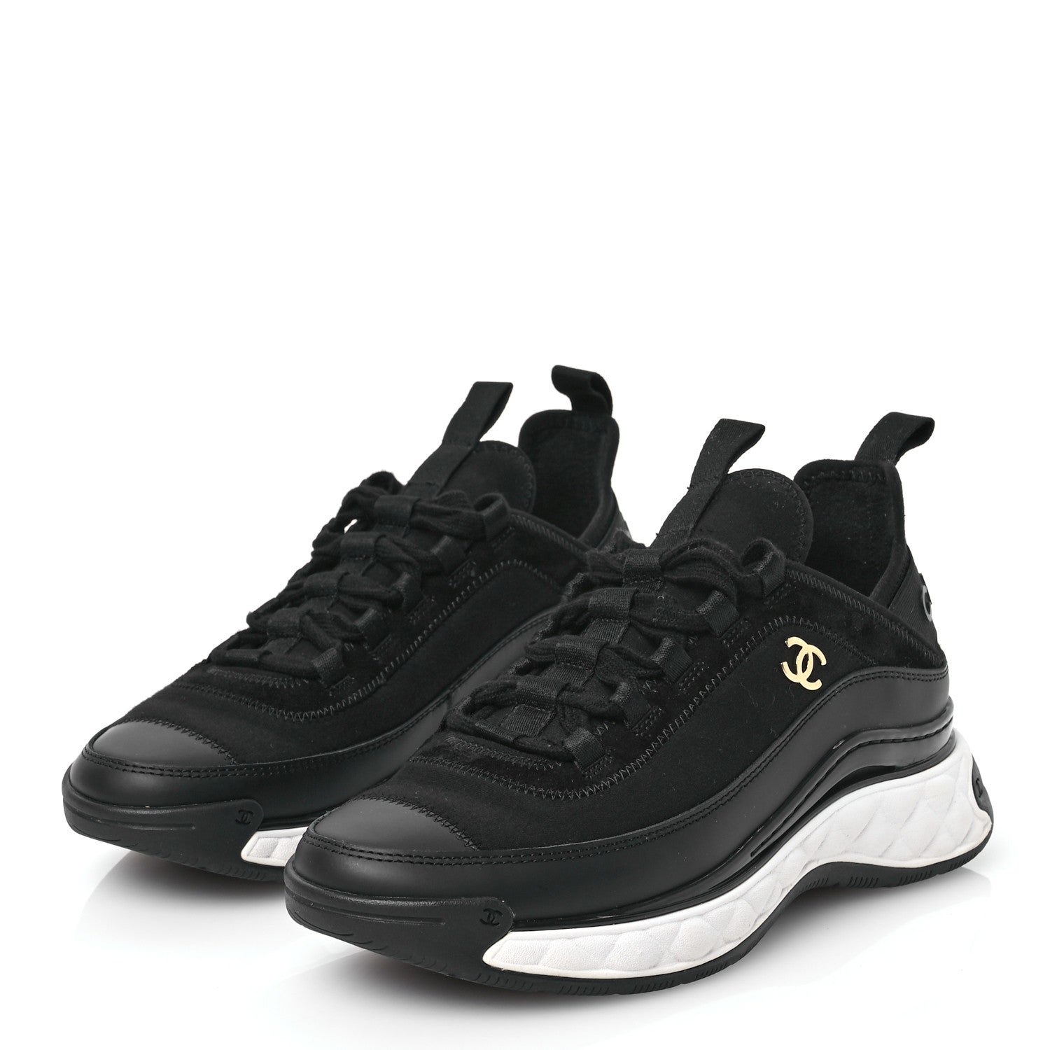 Chanel Velvet Calfskin Mixed Fibers CC Sneakers 37 Black 3 of 7