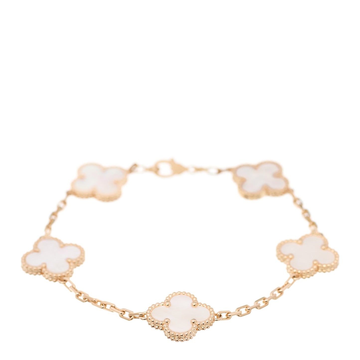 18K Yellow Gold Mother of Pearl 5 Motifs Vintage Alhambra Bracelet