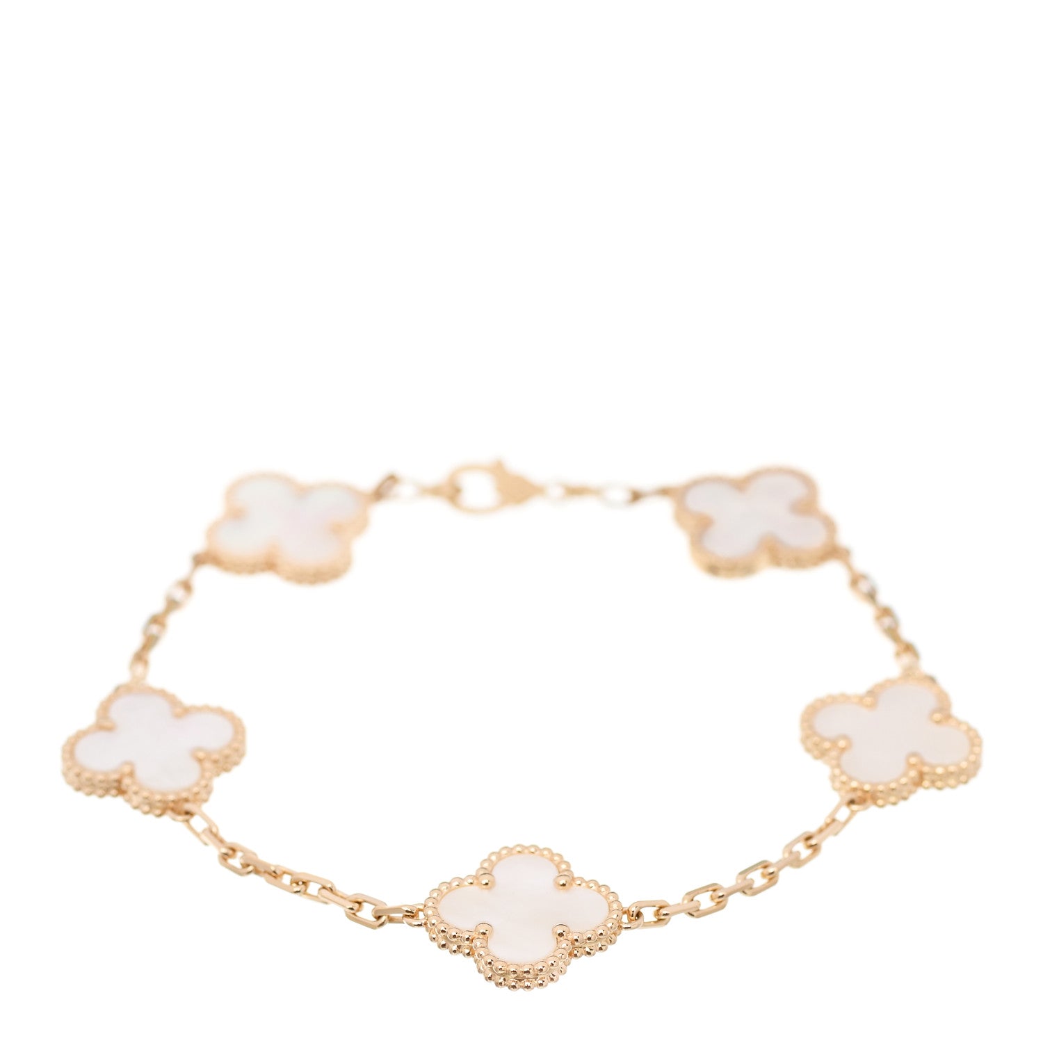Van Cleef & Arpels 18K Yellow Gold Mother of Pearl 5 Motifs Vintage Alhambra Bracelet 1 of 6