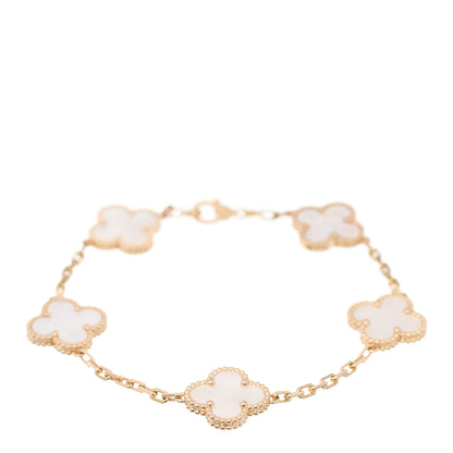 Van Cleef & Arpels 18K Yellow Gold Mother of Pearl 5 Motifs Vintage Alhambra Bracelet 1 of 6