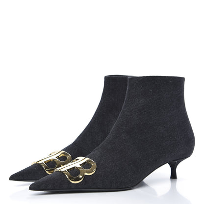 Balenciaga Denim BB Pointy Toe Ankle Booties 38 Black Vintage 3 of 8