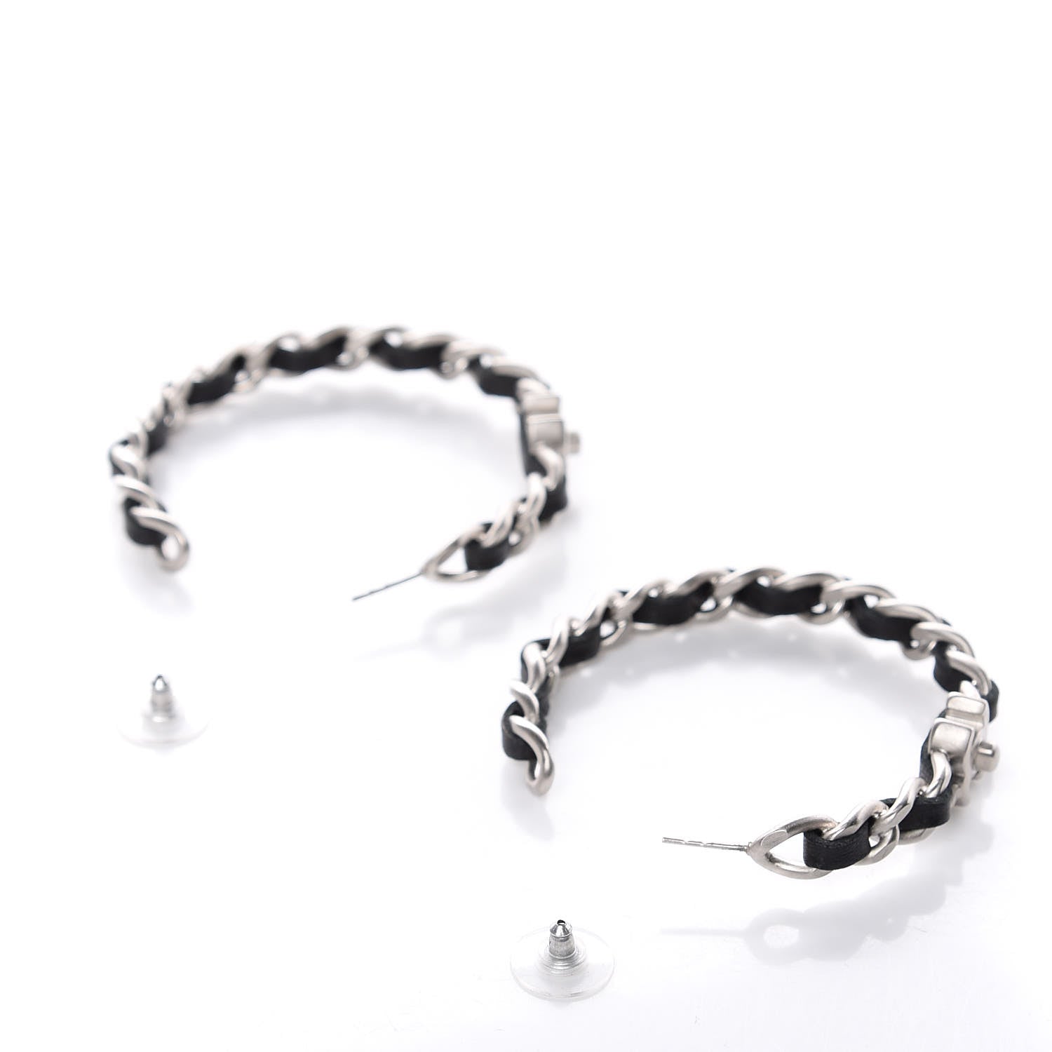 Chanel Lambskin CC Turnlock Chain Hoop Earrings Silver Black 6 of 8