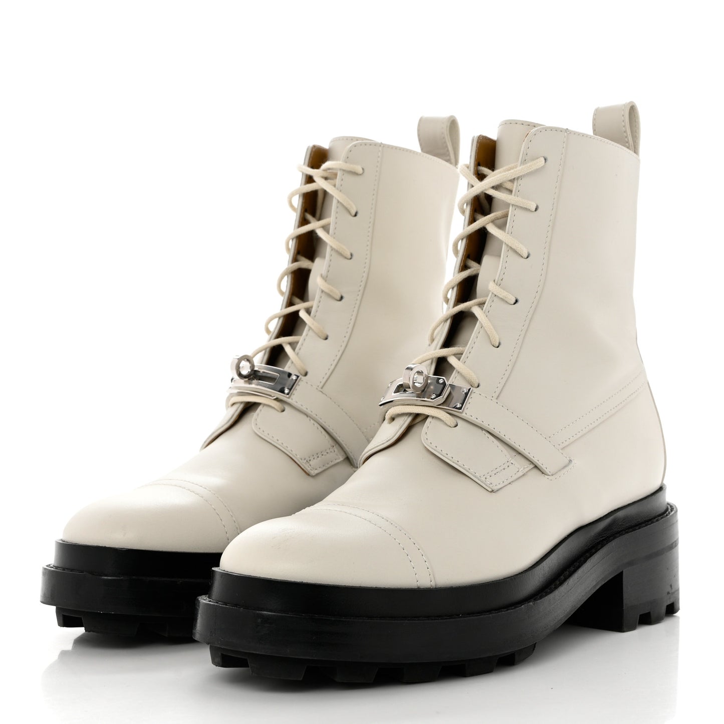 Glossed Calfskin Funk Ankle Boots 36 Beige Glaise