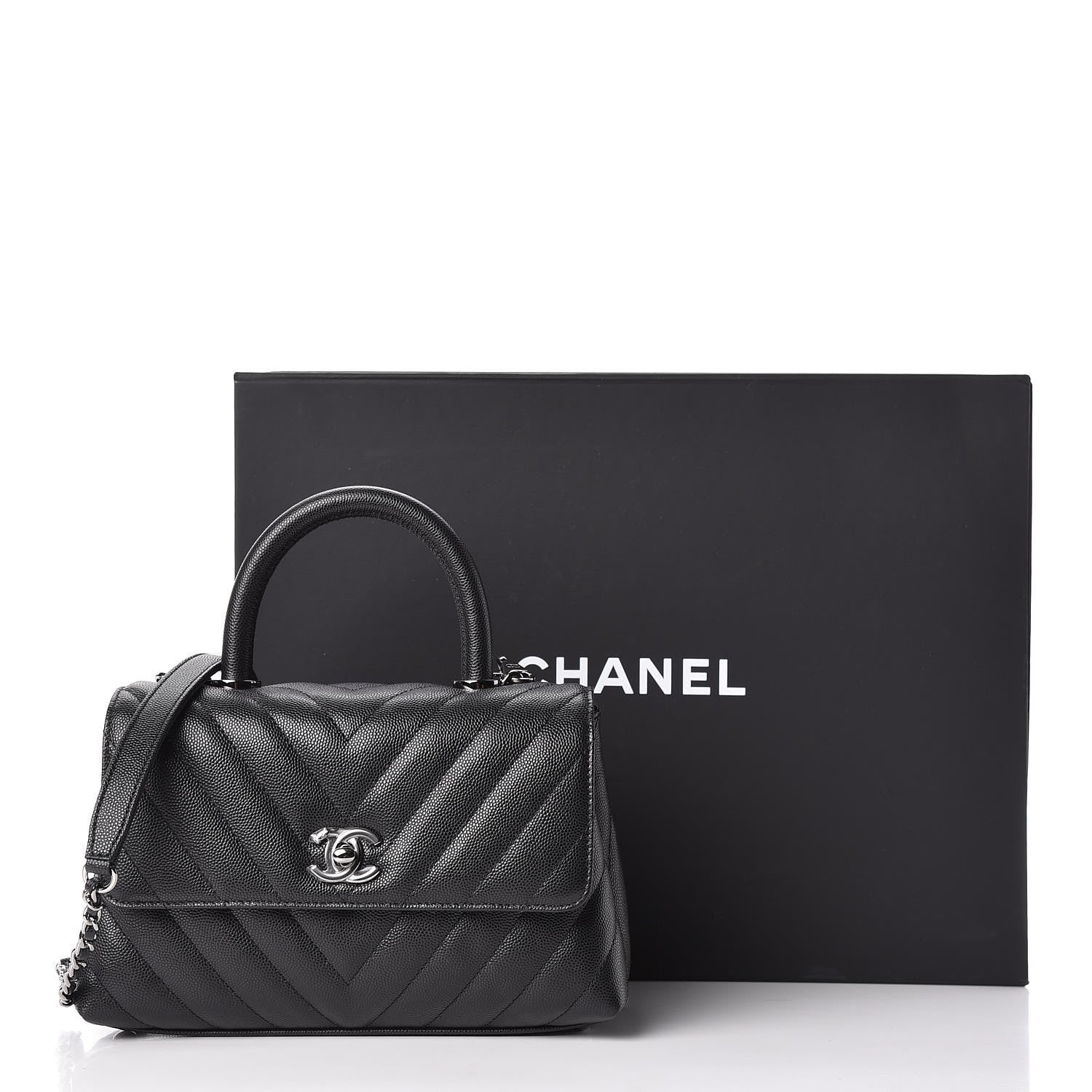 Chanel Caviar Chevron Quilted Mini Coco Handle Flap Black 11 of 11