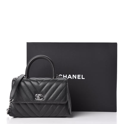 Chanel Caviar Chevron Quilted Mini Coco Handle Flap Black 11 of 11