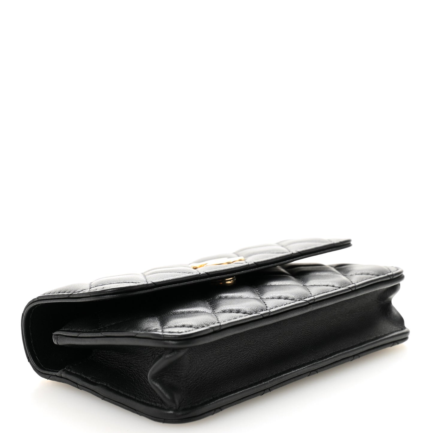 Lambskin Quilted Sweet Camellia Flap Phone Holder With Chain Black