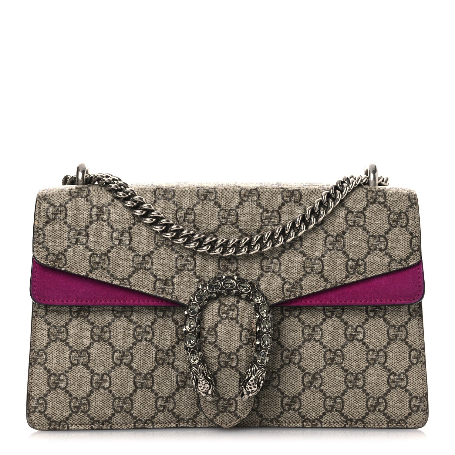 Gucci GG Supreme Monogram Suede Crystal Small Dionysus Shoulder Bag Beige Ebony Bright Purple 1 of 14