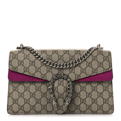 Gucci GG Supreme Monogram Suede Crystal Small Dionysus Shoulder Bag Beige Ebony Bright Purple 1 of 14