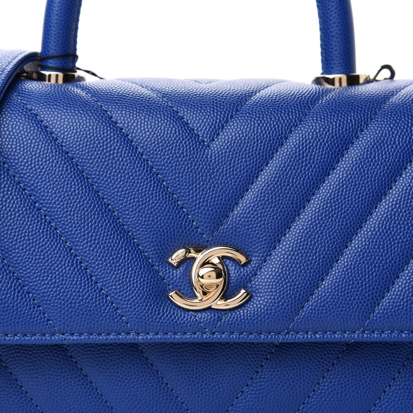 Caviar Chevron Quilted Mini Coco Handle Flap Blue