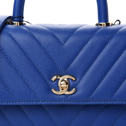 Chanel Caviar Chevron Quilted Mini Coco Handle Flap Blue 10 of 11
