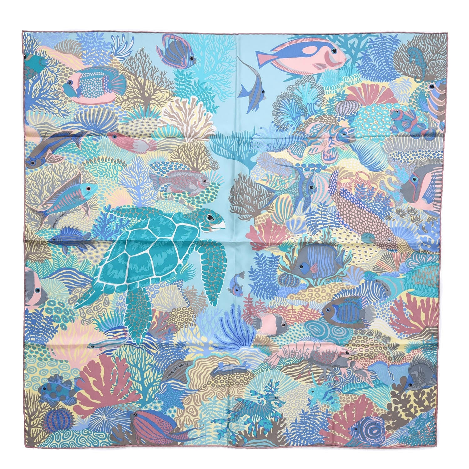 Hermes Silk Under The Waves Scarf 90 Aqua Rose Pale Turquoise 1 of 6
