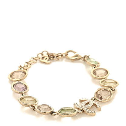 Chanel Metal Glass Crystal Strass Pearl CC Chain Bracelet Gold Multicolor Pearly White 1 of 5