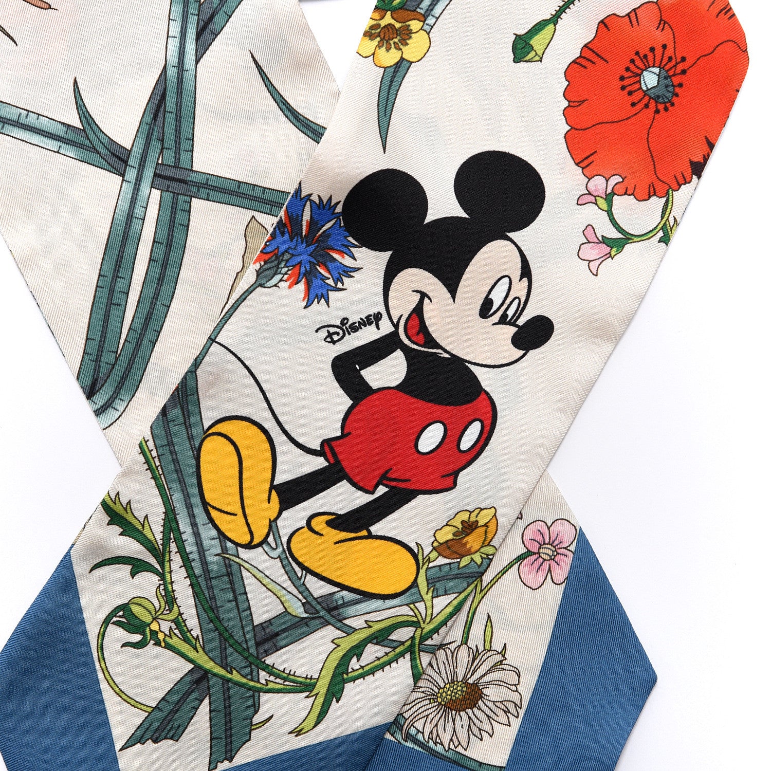 Gucci X DISNEY Silk Twill Mickey Lac Neck Bow Scarf Ivory Blue 2 of 3