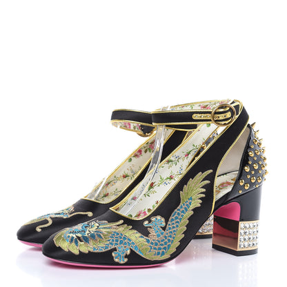 Gucci Satin Embroidered Dragon Caspar Pumps 39.5 Black 3 of 9