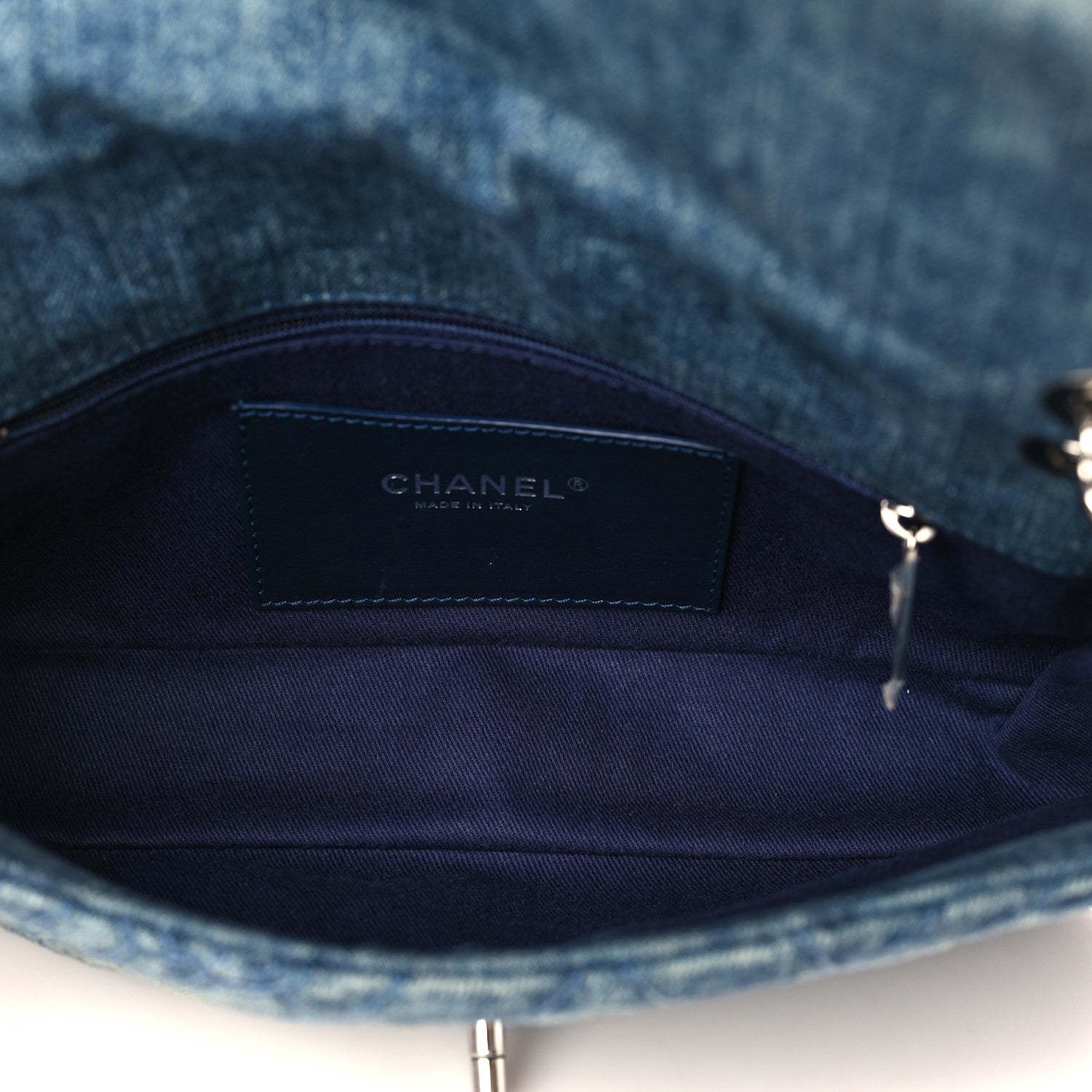 Chanel Denim Quilted Camellia Embroidered Medium Flap Blue 5 of 9