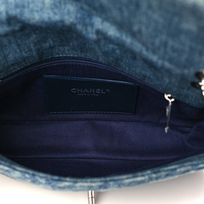 Chanel Denim Quilted Camellia Embroidered Medium Flap Blue 5 of 9