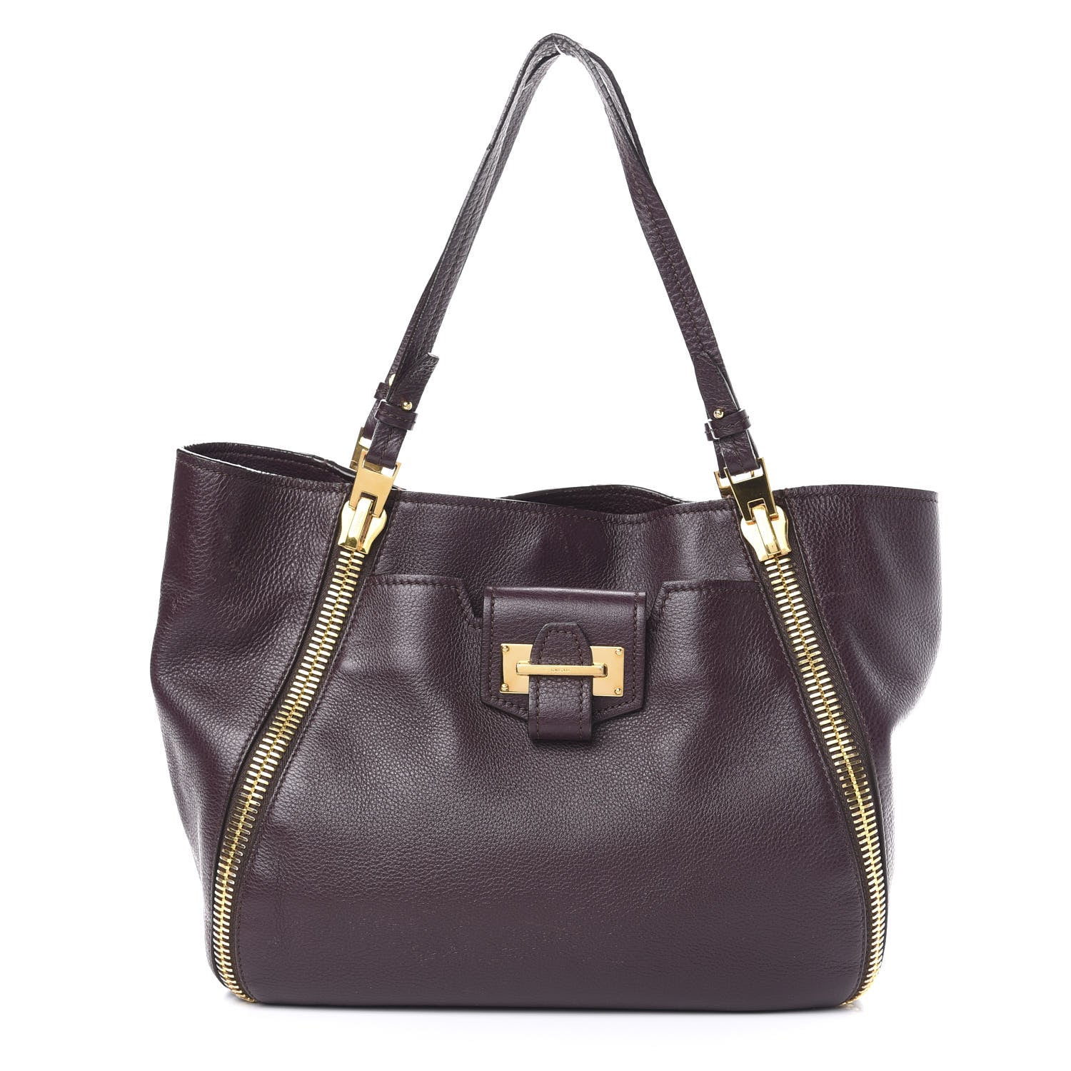 Tom Ford Grained Calfskin Medium Sedgwick Zipper Tote Wine 1 of 15