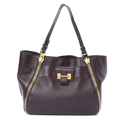 Tom Ford Grained Calfskin Medium Sedgwick Zipper Tote Wine 1 of 15