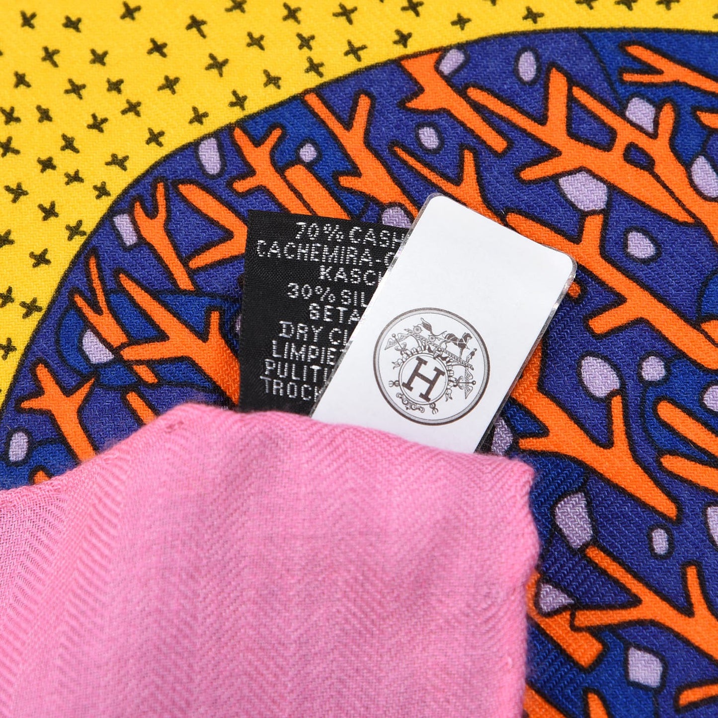 Cashmere Silk Travers Champs Shawl GM 140 Rose Vif Jaune Multi