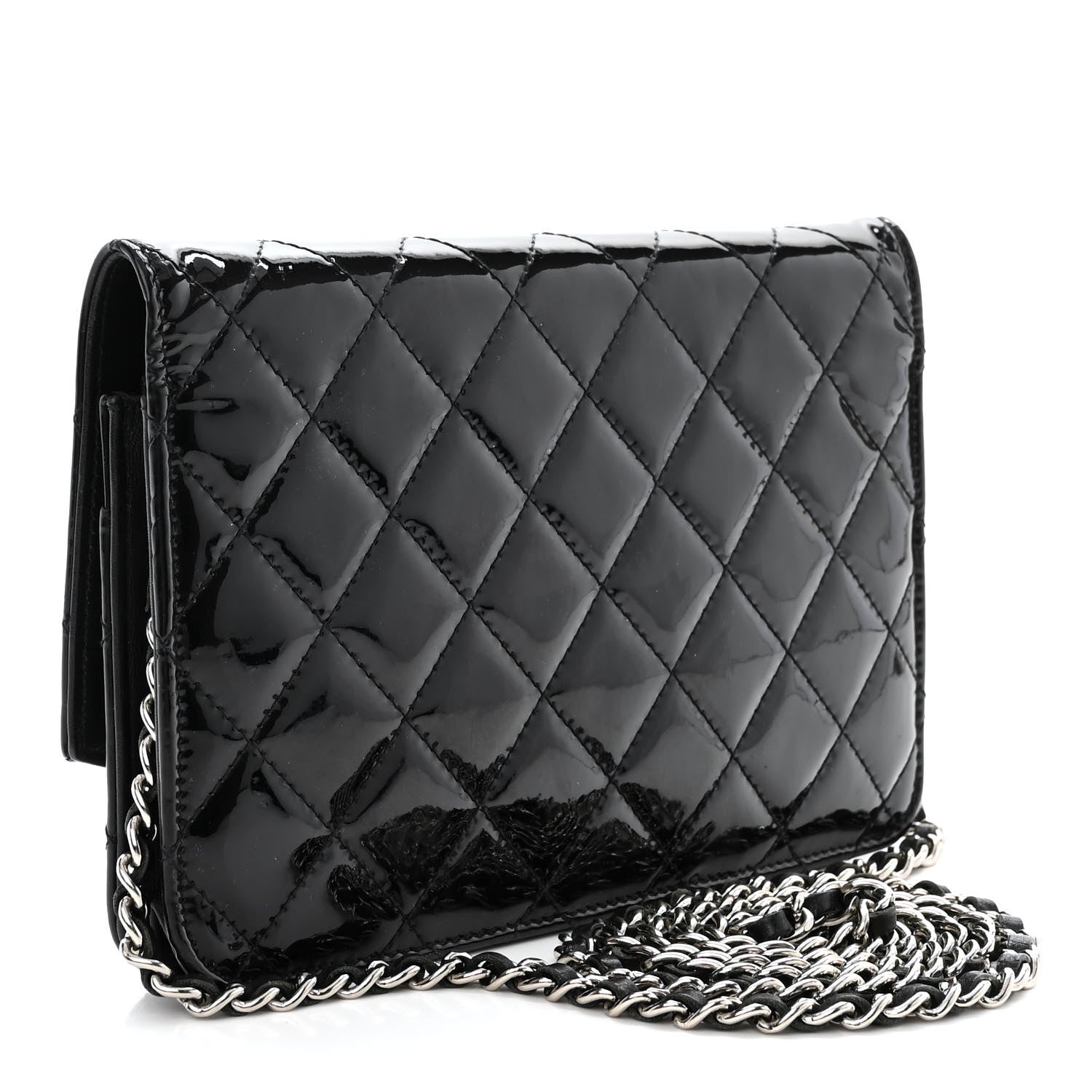 Chanel Patent Quilted Brilliant Wallet On Chain WOC Black 3 of 13
