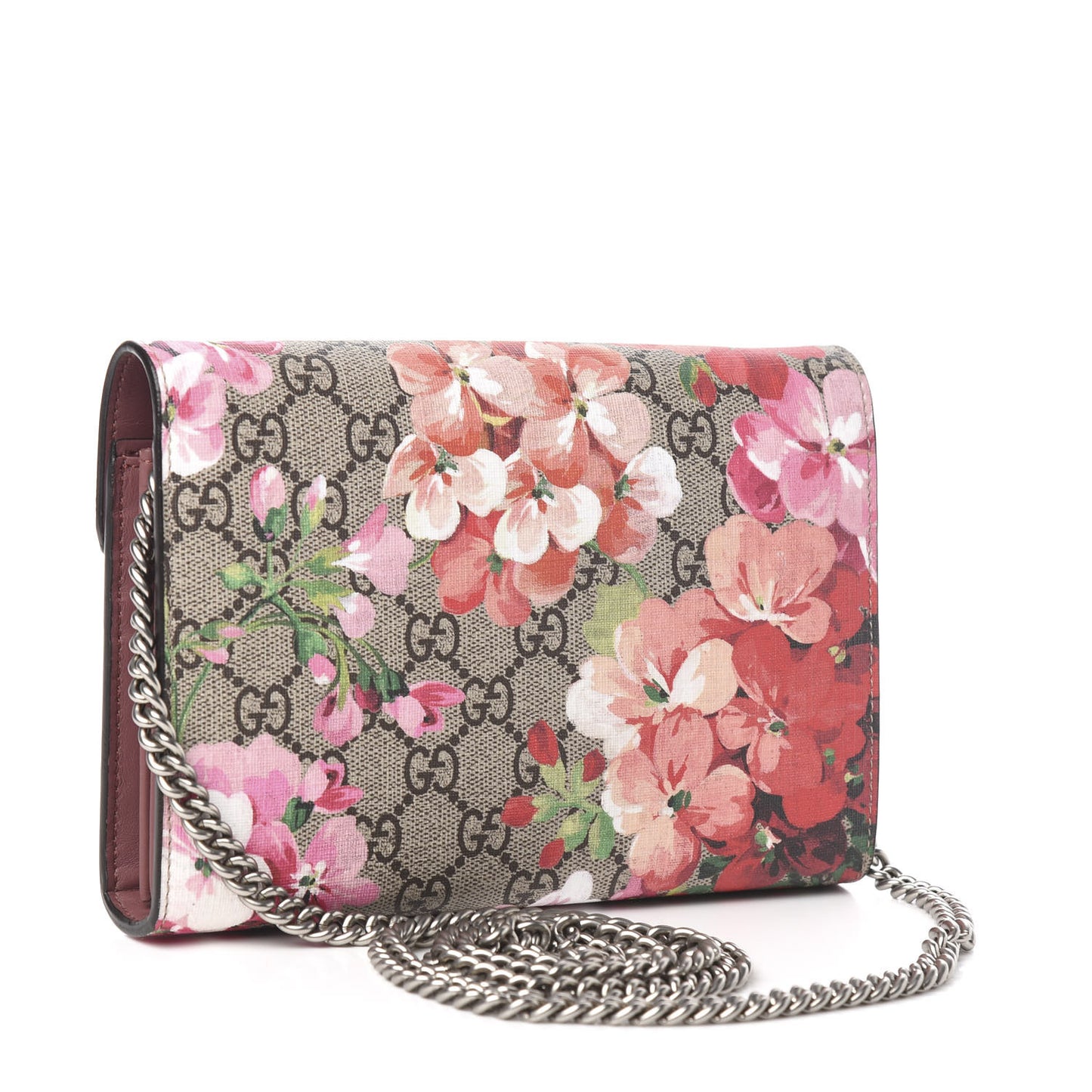 GG Supreme Monogram Blooms Mini Dionysus Chain Wallet Beige Multicolor Dry Rose