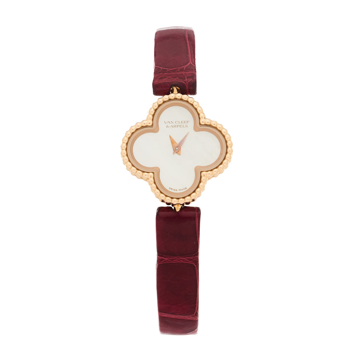 Van Cleef & Arpels 18K Rose Gold Alligator Mother Of Pearl 23mm Sweet Alhambra Quartz Watch 1 of 6