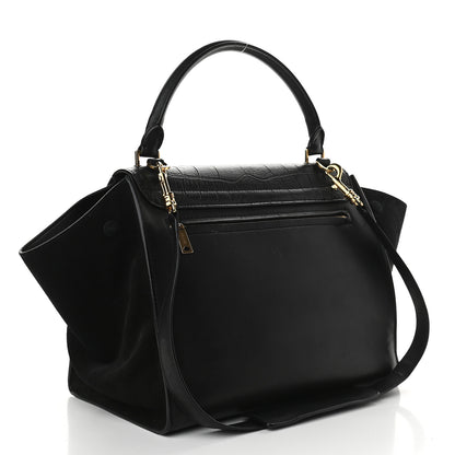 Celine Crocodile Embossed Calfskin Suede Medium Trapeze Black 4 of 9