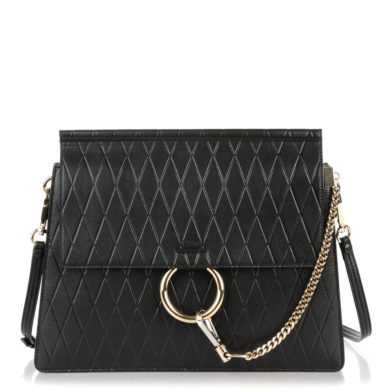 Calfskin Diamond Embossed Medium Faye Shoulder Bag Black