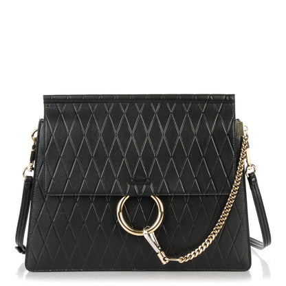 Chloe Calfskin Diamond Embossed Medium Faye Shoulder Bag Black 1 of 7