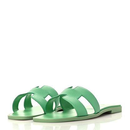 Hermes Epsom Oran Sandals 39.5 Vert Pomme 3 of 8