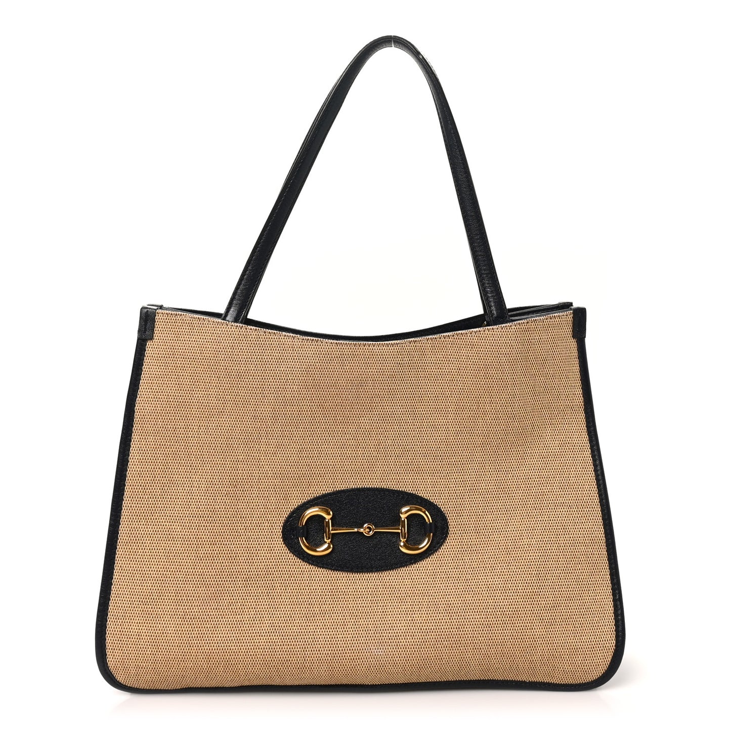 Vintage Rice Canvas Calfskin Horsebit 1955 Tote Bag Beige Blue