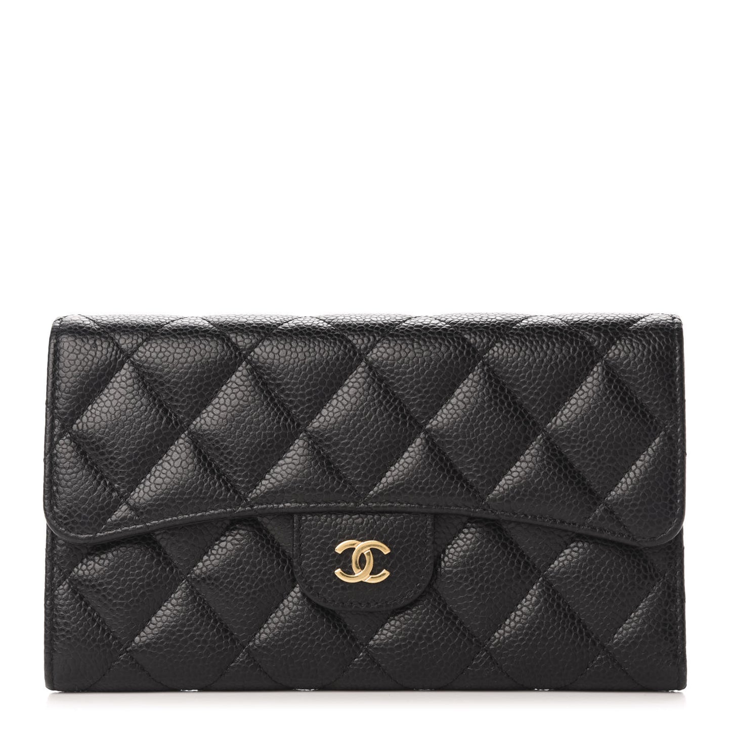 Caviar Quilted Large Flap Wallet Black