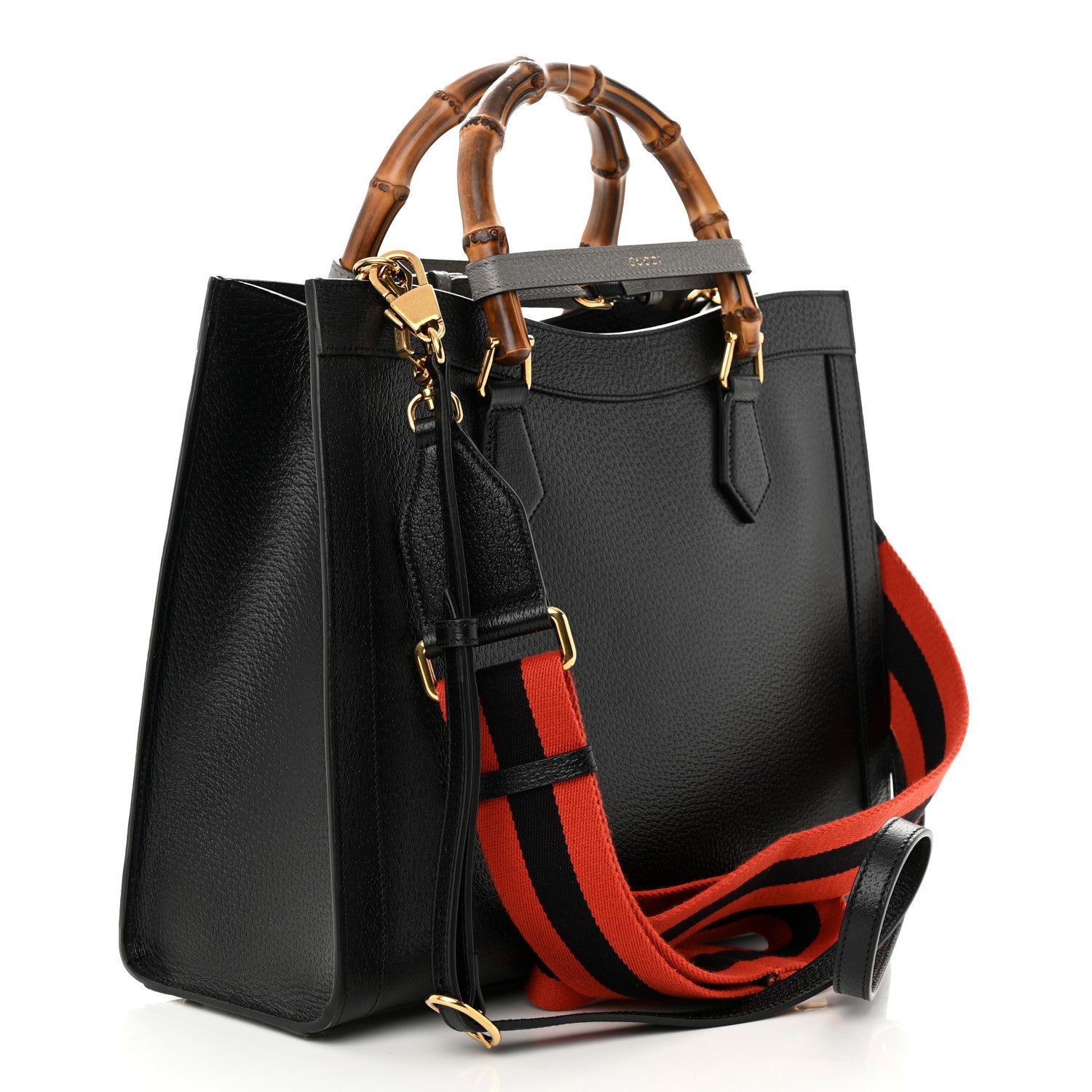 Gucci Textured Dollar Calfskin Web Medium Diana Tote Bag Black Dusty Grey 3 of 11