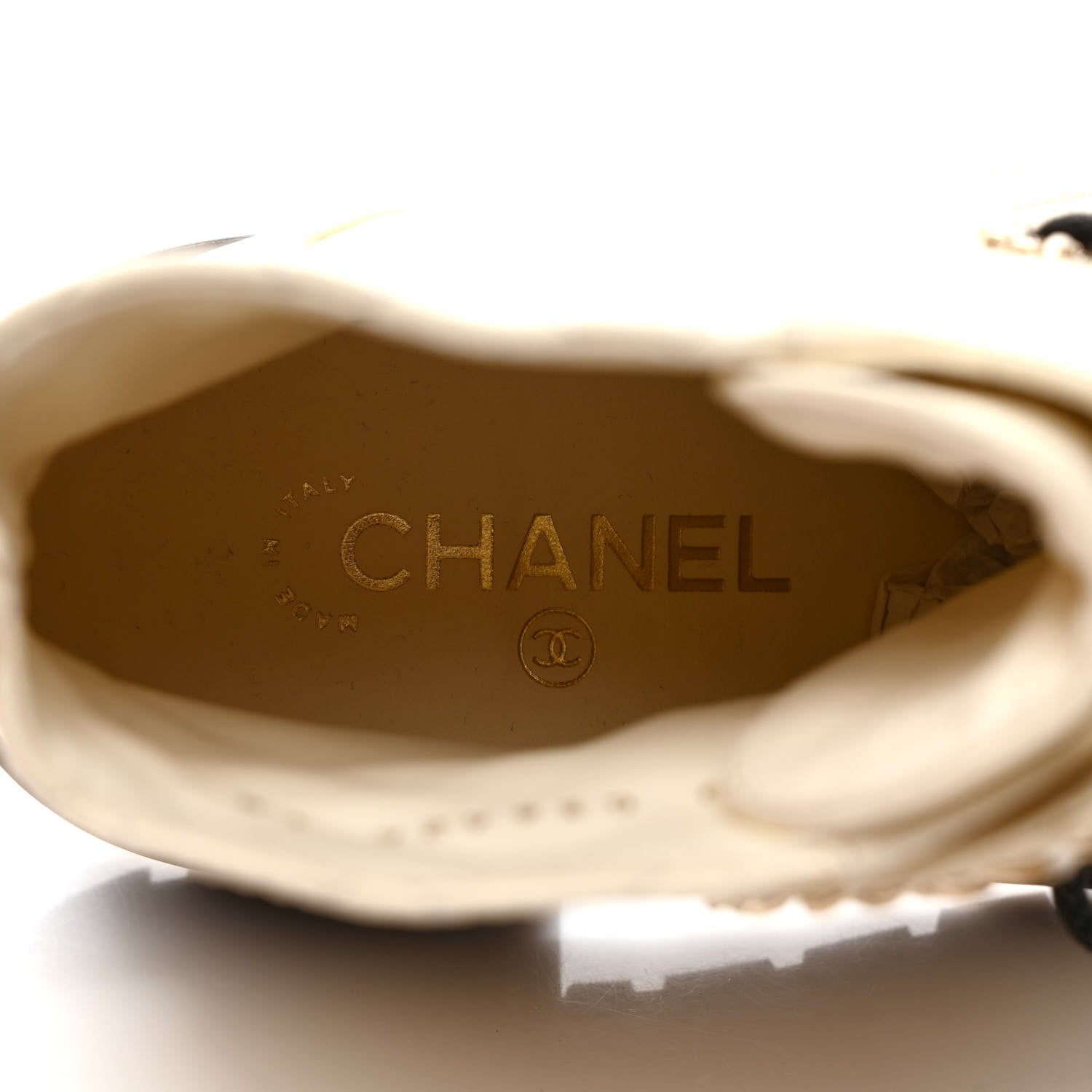 Chanel Shiny Goatskin Calfskin Quilted Lace Up Combat Boots 38 Ivory Black 7 of 10