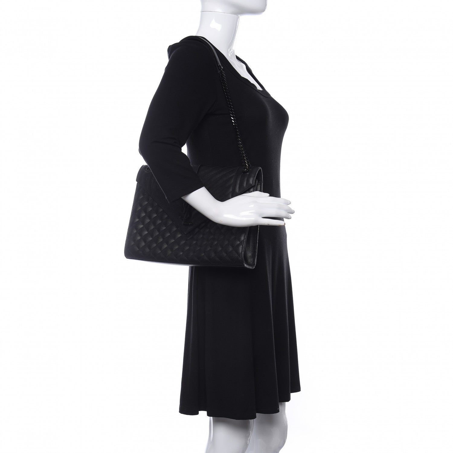 Saint Laurent Grain De Poudre Textured Mixed Matelasse Large Triquilt Monogram Monochrome Satchel Black 2 of 11