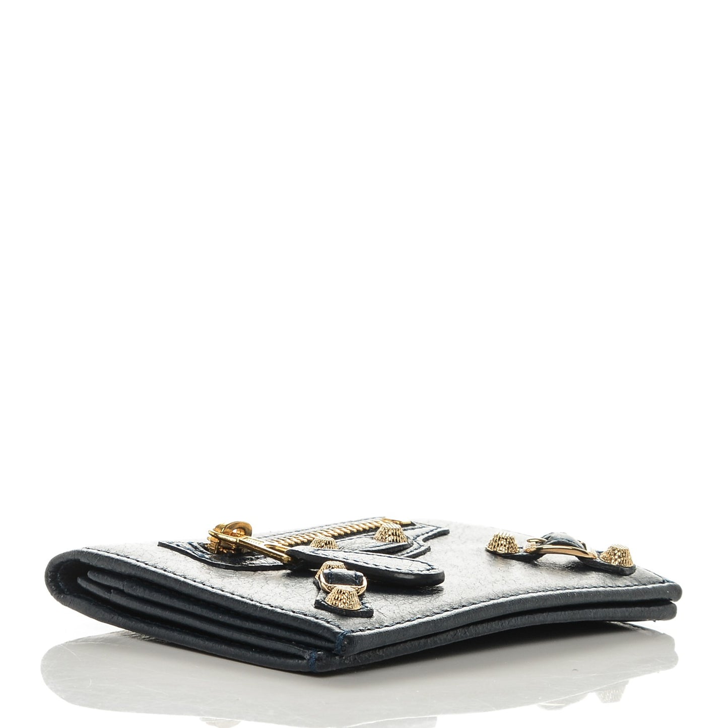 Agneau Giant 12 Gold Hardware Card Case Bleu Obscur