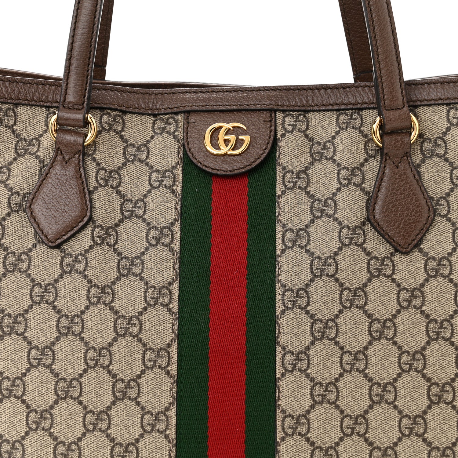 Gucci GG Supreme Monogram Textured Calfskin Web Medium Ophidia Shopping Tote Beige Ebony New Acero 8 of 10
