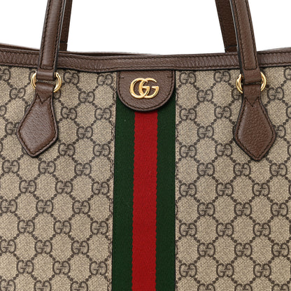 Gucci GG Supreme Monogram Textured Calfskin Web Medium Ophidia Shopping Tote Beige Ebony New Acero 8 of 10